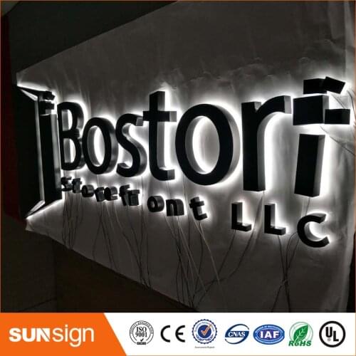 Stainless steel channel letter backlit LED illuminated shop sign