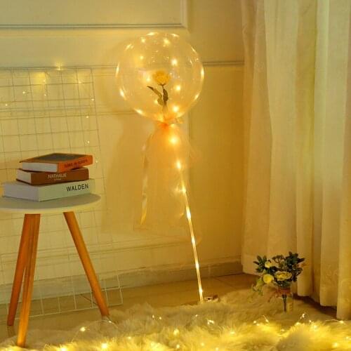 LED Luminous Balloon Rose Bouquet Transparent Bobo Ball Rose Valentines Day Gift Birthday Party Wedding Decoration