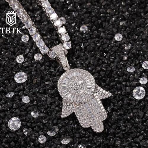 TBTK Sliver Eyes of Angel Pendant Necklace Fatimas Hand Religion Copper Full Iced Out Cubic Zirconia Gold Jewlery