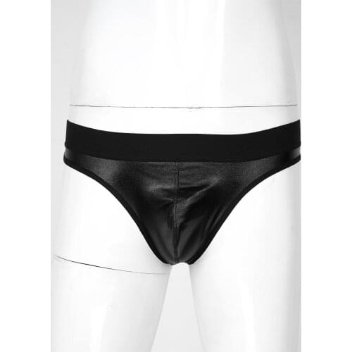 Sissy Panties Sexy Mens Shiny Metallic Patent Leather Bulge Pouch Briefs Gay Underwear Thongs Elastic Waistband Underpants