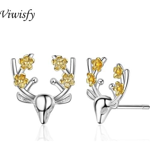 Viwisfy Vintage Antlers Stud Earrings Real 925 Sterling Silver Jewelry Earring For Women VW21071