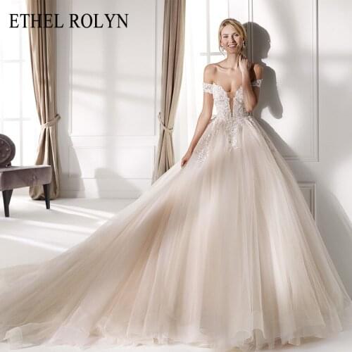 ETHEL ROLYN Sexy V-neck Vintage Wedding Dress 2021 Romantic Appliques Backless Cap Sleeve A-Line Wedding Gowns Vestido De Noiva