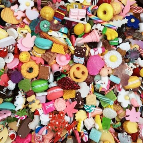 30pcs Cartoon Mix Colors Design Cabochons Flat Back Resin Glitter Pastel Confetti Candy For Kids DIY Model Phone Decoration