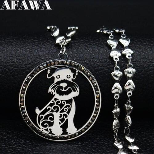 2021 Fashion Schnauzer Dog Crystal Stainless Steel Chain Necklace for Women Silver Color Necklaces Jewelry cadenas mujer N80S01