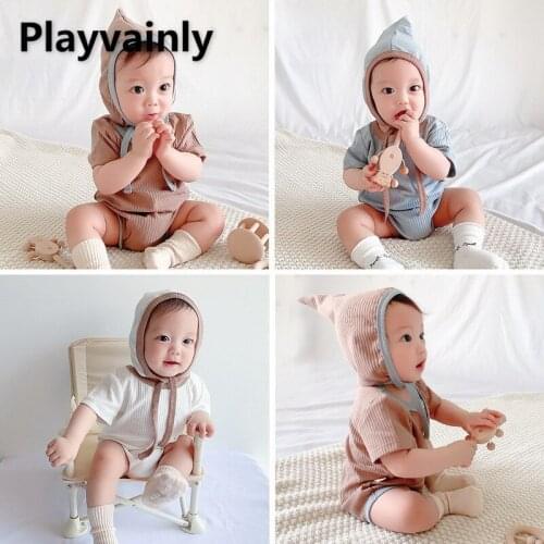 2021 Summer New Baby Boys Girls Romper cooton short sleeve bodysuits with hat Newborn Clothing 0-2T E100191