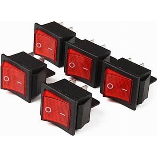 5 Pieces/lot 4-Pin Rocker Switches with Red Light Indicator