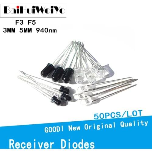 50PCS/LOT 3MM 5MM 940nm LEDs 25pcs Infrared Emitter and 25pcs IR Receiver Diodes Infrared to tube For arduino
