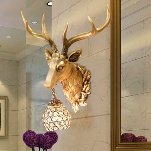 American Living Room Background Wall Deer Head Wall Lamp Hotel KTV Stairs Aisle Wall Lights creative Bedroom Retro Antler Lamps