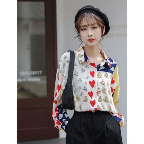 Contrasting Color Patchwork Letter Printing Blouse 2021 Summer Korean Women Casual Long Sleeve Top