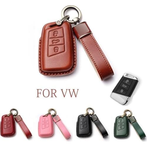 For Skoda Superb A7 KODIAQ For Volkswagen VW Passat Tiguan Atlas Golf B8 Genuine Leather Car Key Fob Case