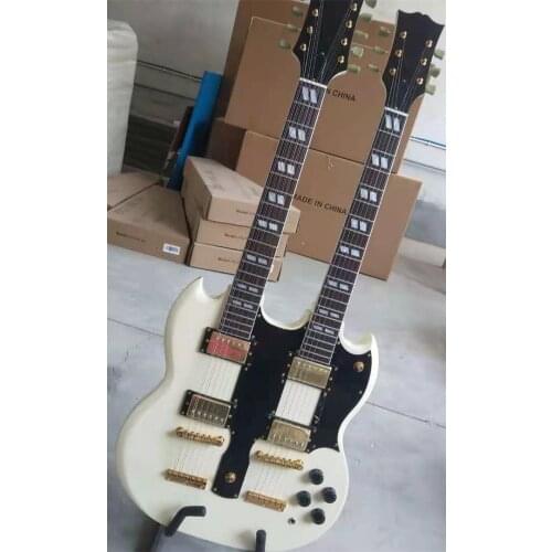 Guitarra eléctrica de doble cabeza, alta calidad, yellow Milk color, 12 cuerdas + 6 cuerdas,Golden hardware，Spot, lightning d