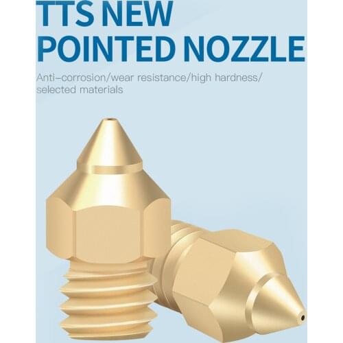 5pcs 3D Printer Nozzle Brass Copper TTS New Pointed Nozzle 0.2/0.3/0.4/0.5mm M6 Thread Extruder Print Head for 1.75mm Filament