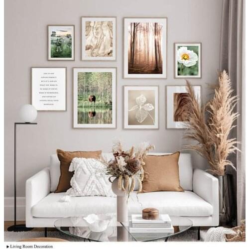 Scandinavian Forest Sunrise Grass Canvas Painting Nature Landscape Poster Photography Picture Nordic Wall Art Print Countryside
