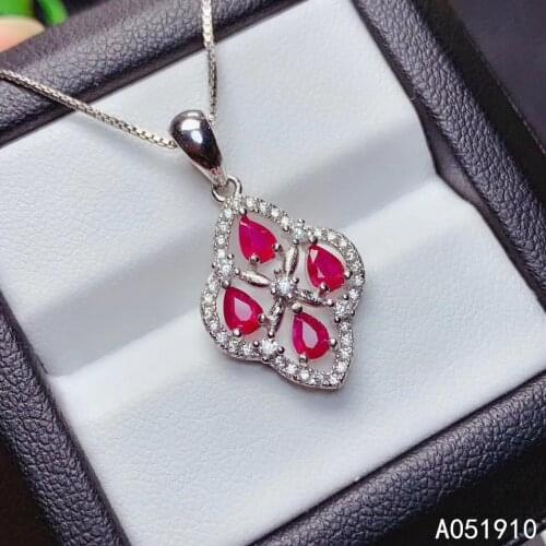 KJJEAXCMY boutique jewelry 925 sterling silver inlaid Natural Ruby pendant necklaceFemale supports detection popular