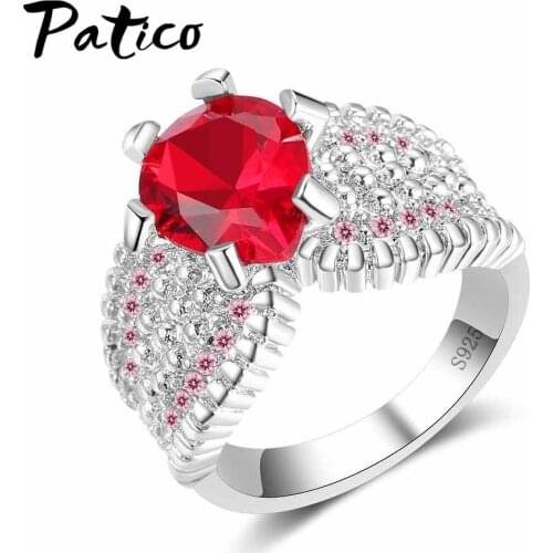 Classic New Collection 925 Sterling Silver Heart Finger Rings Red CZ Ring for Women Sterling-Silver-Jewelry Lover Gifts