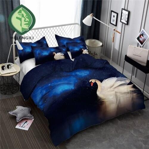 HELENGILI 3D Bedding Set Swan Print Duvet cover set lifelike bedclothes with pillowcase bed set home Textiles #HTE-04