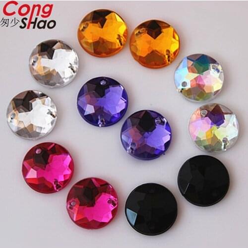 Cong Shao 200pcs 12mm 6 Colors Round Stones And Crystals Flatback Acrylic Rhinestone Trim Sewing 2 Hole DIY Costume Button CS55