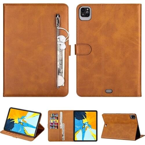 Zipper Flip Leather Auto Sleep / Wake Case For iPad Pro 12.9 inch 2020 Card Holder Wallet Book Stands Cover For iPad Pro 12.9 "