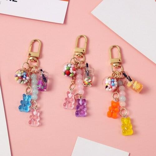 Colorful Cute Bear Ins Candy Keychain Keys Airpods Rainbow Gummy Bear Soft Shell Headset Bag Pendant Jelly Key Chain Girl Gift