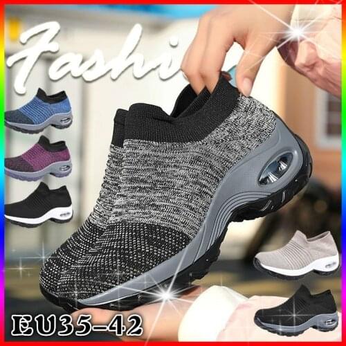 Women Walking Shoes Running Mesh Shoes Fashion Platform Slip-On Sneaker Air Cushion Gym Modern Dance Shoes Men
