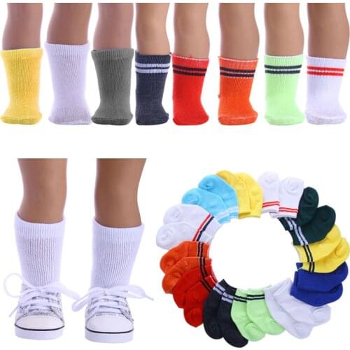 Doll 14 Styles Solid / Striped Socks For 18-inch American Dolls & 43Cm Born Baby Generation Christmas Birthday Girls Toy Gift