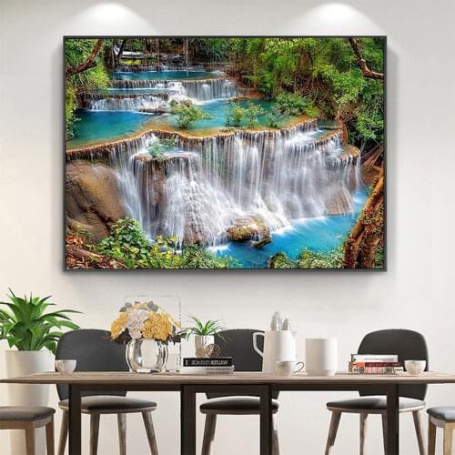 Waterfall Landscape DIY 11CT Cross Stitch Embroidery Kits Craft Needlework Set Printed Canvas Cotton Thread Home Room