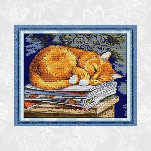 Embroidery Needlework Sets Cats Waiting Cross-Stitch Pattern 11CT 14CT Printed Fabric DIY Handwork Beginner Cross Stitch Kits