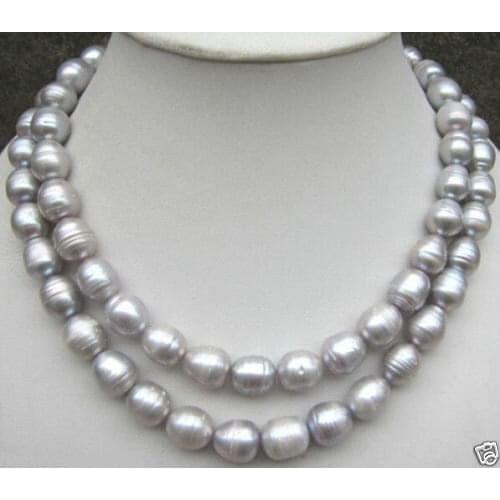 NEW 2 ROW AAA 11-13mm natural AAA+++tahitian silver gray pearl necklace silver