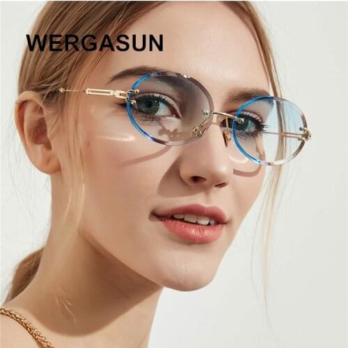 WERGASUN Fashion Rimless Sunglasses Women Brand Designer Gradient Shades Lens Ladies Frameless Metal Eyeglasses UV400
