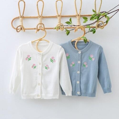 Autumn Baby Girl Sweater Single Breast Baby Knitwear Floral Embroidery Baby Boys Long Sleeve Sweater Toddler Baby Knit Cardigan