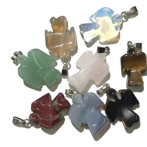 Natural Stone Pendant Necklace Accessories Angel Shape Crystal Agates Stone Malachite Charms For Jewelry Making Bracelet