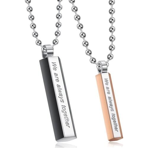 Simple Cylinder Pendant Stainless Steel Necklaces for Men Women Rose gold Black Color Jewelry