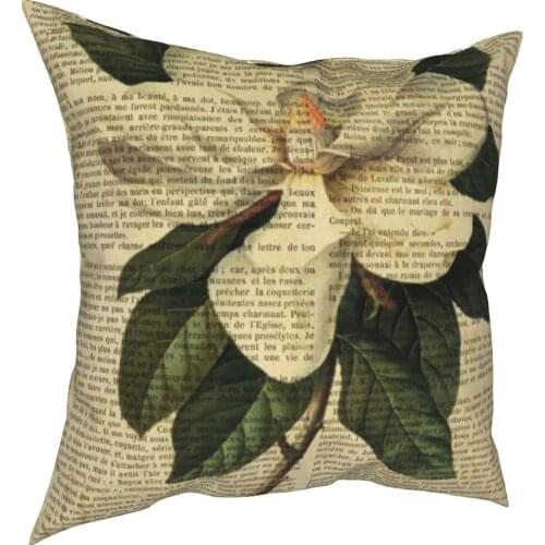 Botanical Print On Old Book Page Flowers Pillowcase Printing Polyester Cushion Cover Gift Throw Pillow Case Cover Seat