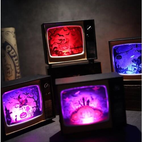 Retro Halloween TV LED Electronic Candle Lights Ghost Glowing Lantern Lamp Festival Home Decorations Party Props Night Light