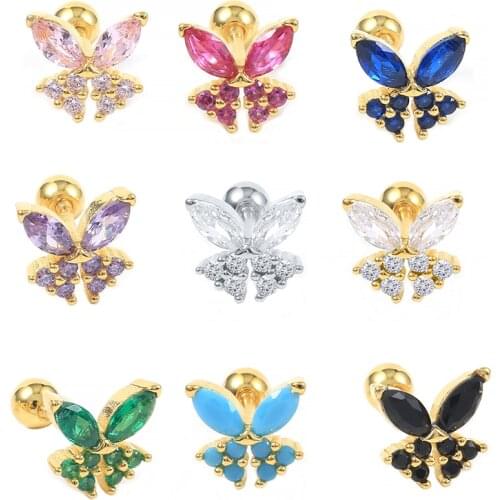 CANNER Butterfly Purple/Turquoise Diamond Pendientes 925 Sterling Silver Earrings For Women Piercing Stud Earrings 2021 Trend