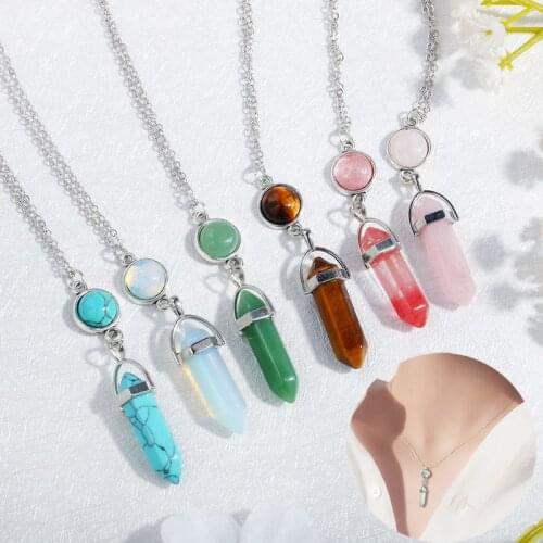 Hexagonal Healing Crystal Necklace Spiritual Yoga Energy Natural Quartz Stone Pendant Pendulum Reiki Necklace Jewelry For Women