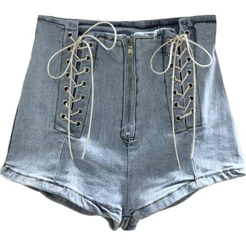 2021 New Summer Sexy High Waist Women Denim Shorts Feminino Lace-Up Skinny Jeans Short Summer Beach Streetwear Jeans Shorts