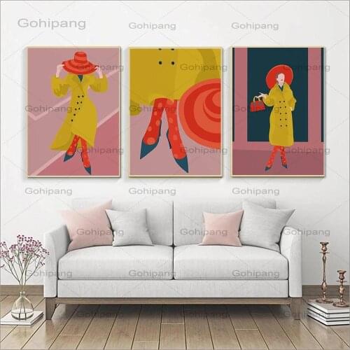 Nordic Wall Art Canvas Painting Faceless Portrait Lady with Hat Poster Print Fashion Burnt Orange Picture Modern Salon Decor