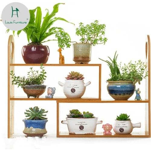 Louis Fashion Plant ShelveCreative Modern Floating Windows Solid Wood Small Flower Rack Table Top Mini Meaty Bamboo