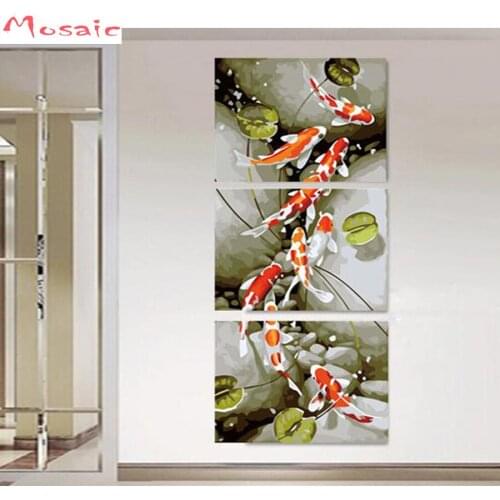 Triptych fish Diamond painting accessories Cross Stitch kits,Diamond Embroidery swan Mosaic diamond home decor,Free shipping