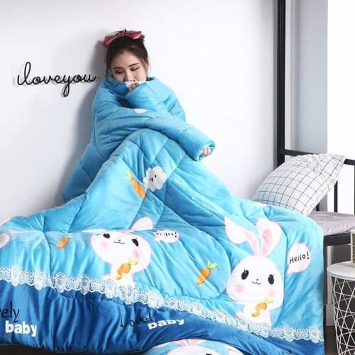 Winter Crystal Velvet Multi-function Bedspread with Sleeve Family Blanket Cloak Nap Blanket Bedroom Cover Blanket