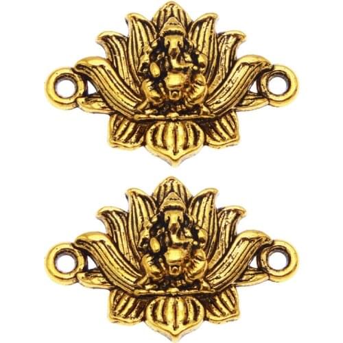 10pcs Gold lotus Flower Metal Elephant Alloy Vintage Earrings Necklace Jewelry Connectors Diy Handmade Bracelet Charms Making