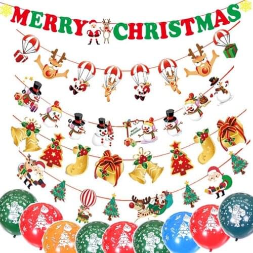 2.5m Christmas Banners Paper Hanging Flags Santa Claus Snowman Deer Xmas Tree Bunting Garland Merry Christmas Home Decoration