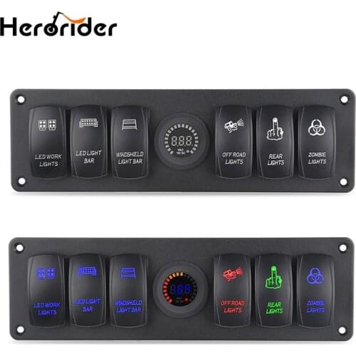 6 Gang 12v/24v Rocker Switch for Car Marine Boat Circuit Breakers Voltmeter LED Light Rocker Switch Panel Circuit