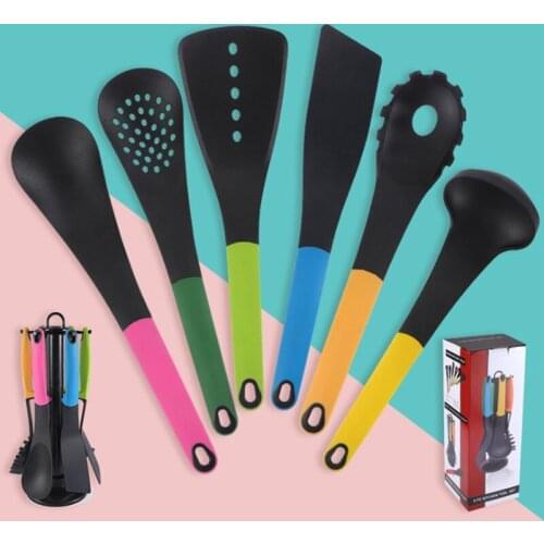 6pcs Silicone Kitchen Cooking Utensils Stainless Steel Handle Cookware Kit Baking Tools Shovel Kitchenware Kit with Storage Box