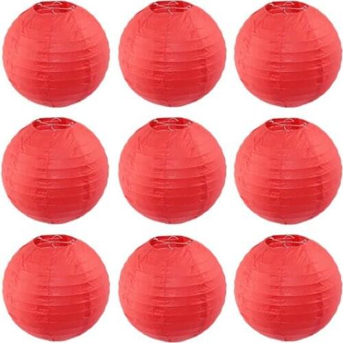 8''(20cm) Red Round Chinese Lantern White Paper Lanterns For Wedding Birthday Party Decorations Home Yard Garden Hanging Decor