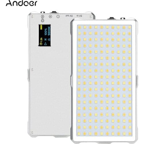Andoer 3200-5600K LED Video Light Lamp Dimmable Fill-in Light CRI 96+ Power Bank Display for Video Recording Studio Wedding Live