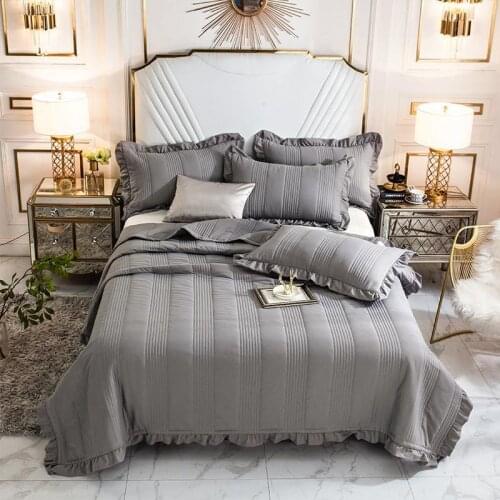 40 White Soft 100% Washed Cotton Ruffle Bedspread Coverlet Bed Cover Set Blanket Summer Quilt Bed sheet Pillowcase Bedding Set