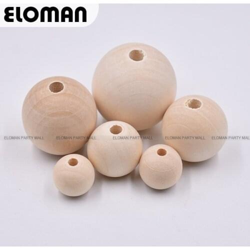 ELOMAN 6-16mm Natural Ball Wood Spacer Beads For Charm Bracelet Wholesale wood beads jewelry DIY wooden accessories