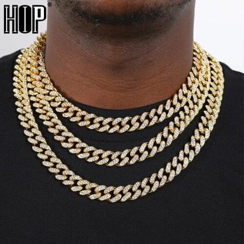 Hip Hop 2pcs Iced Out Paved Rhinestones13MM Full Miami Curb Cuban Chain CZ Bling Rapper Necklaces For Men Women Jewelry